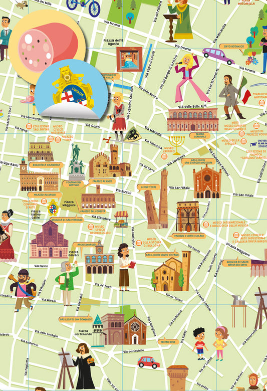 Mappa di Bologna illustrata - Italy For Kids