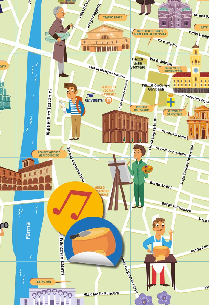 Mappa di Parma illustrata - Italy For Kids