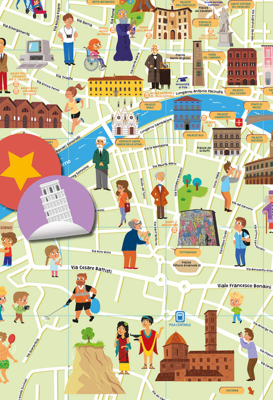 Mappa di Pisa Illustrata - Italy For Kids