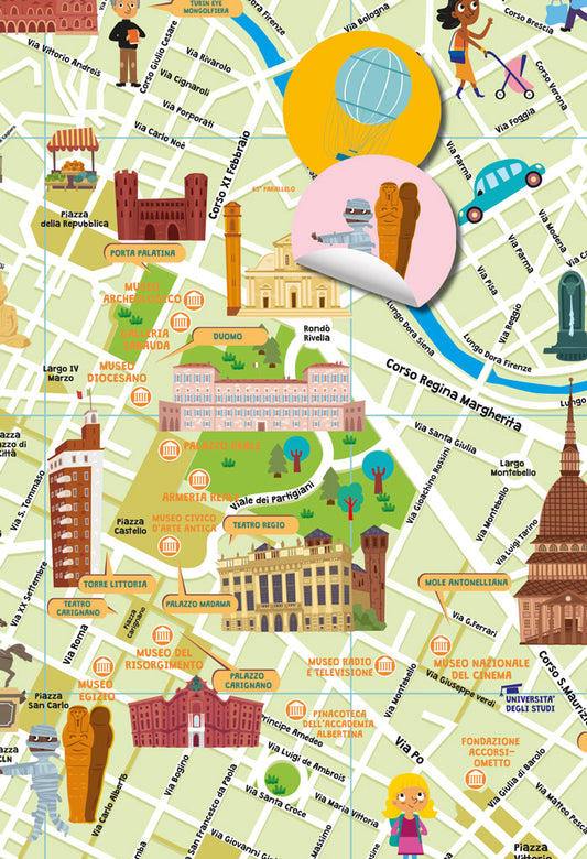 Mappa di Torino illustrata - Italy For Kids