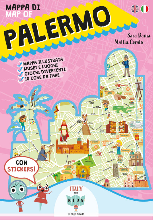 Mappa di Palermo illustrata con monumenti e attrazioni per bambini