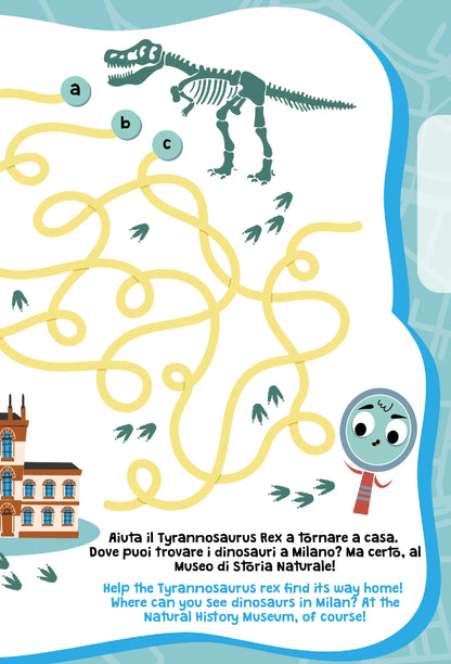 Dettaglio mappa di Milano illustrata con adesivi per bambini
