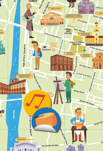 Mappa di Parma illustrata - Italy For Kids